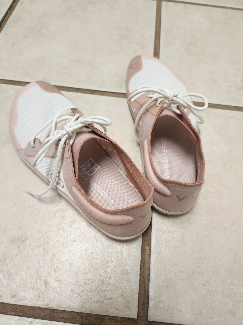 Vivo Barefoot Women's Lace-Up Sneakers in Blush Pink and White
